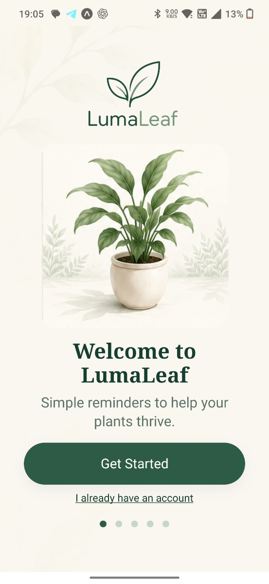 LumaLeaf welcome screen